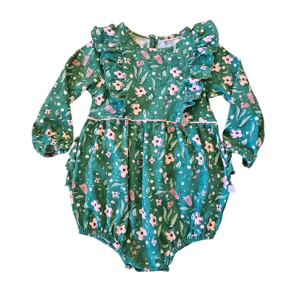 Ruffle Butts Floral One Piece Bubble Romper Size 2T Long Sleeve Ruffles